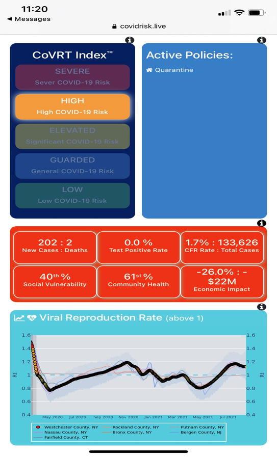 App screenshot showing localized COVID information